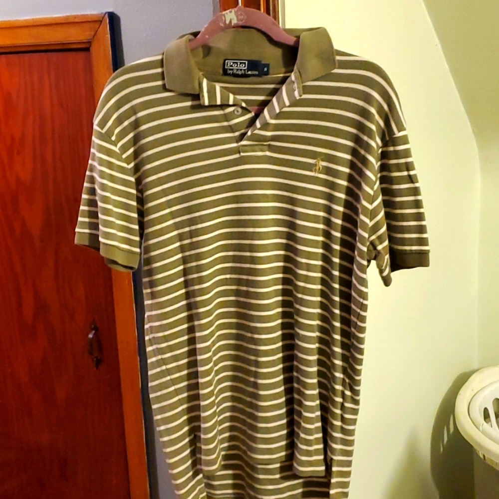 Men's Green n Creme Stripe (S) Polo Ralph Lauren